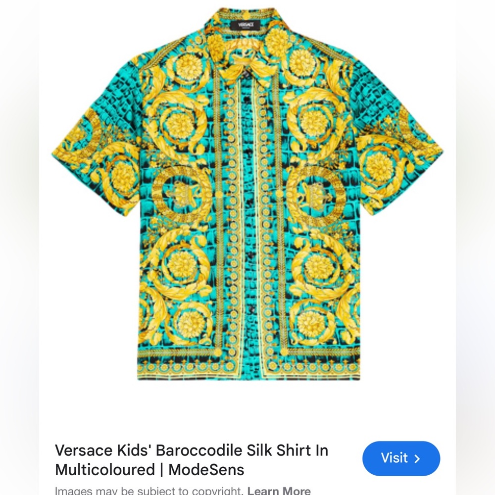 Versace Kids' Baroque Yellow and Blue Silk Shirt